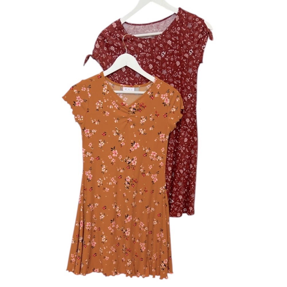 Children’s Place Fall Floral Mini 2 Dress Bundle Mustard Yellow Rust Sz XL (14)
